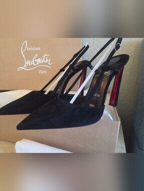 NIB!!! Christian Louboutin Condoroline 100 Suede Slingback Pumps Black 37